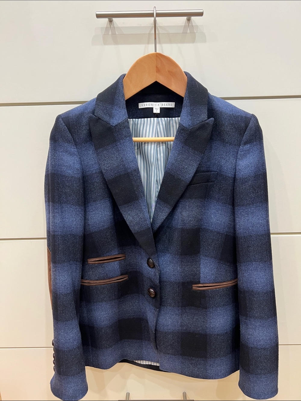 Veronica Beard Blue Plaid Wool Blend Blazer